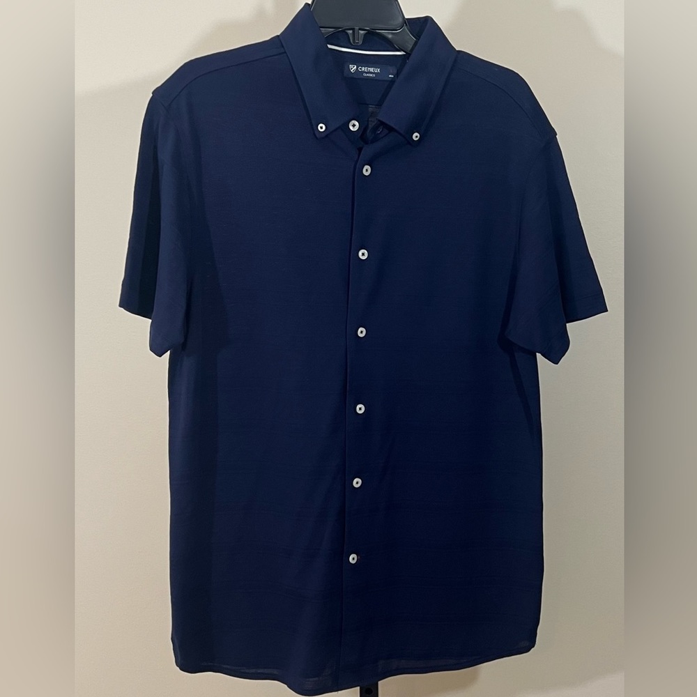 ☀️ Nwt Cremieux mens large button down short sleeve navy blue shirt
